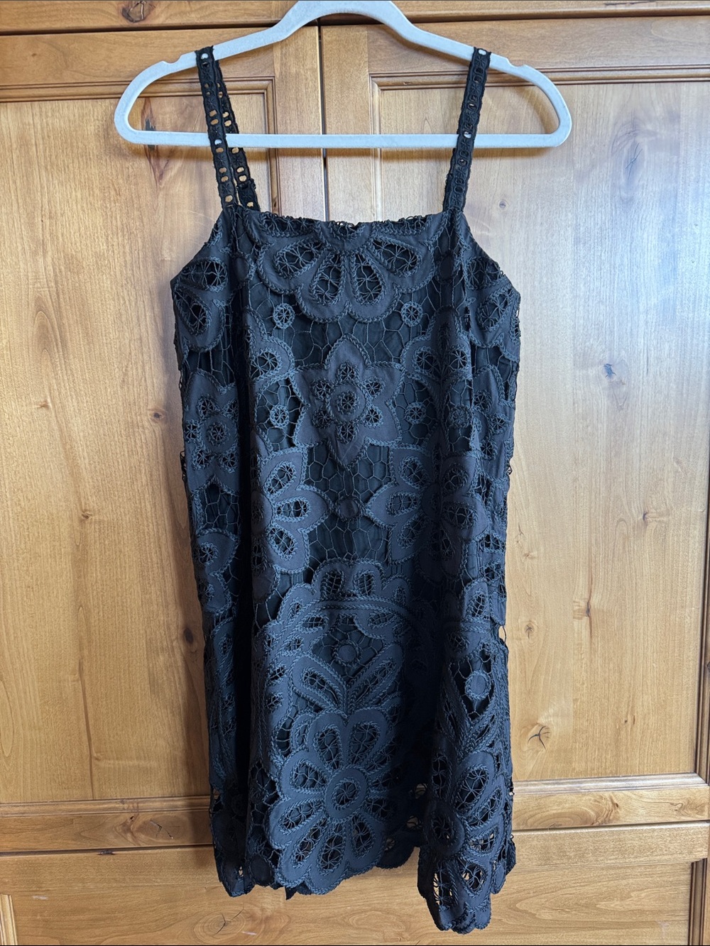 Self Contrast Black Floral Lace Mini Dress with Slim Straps